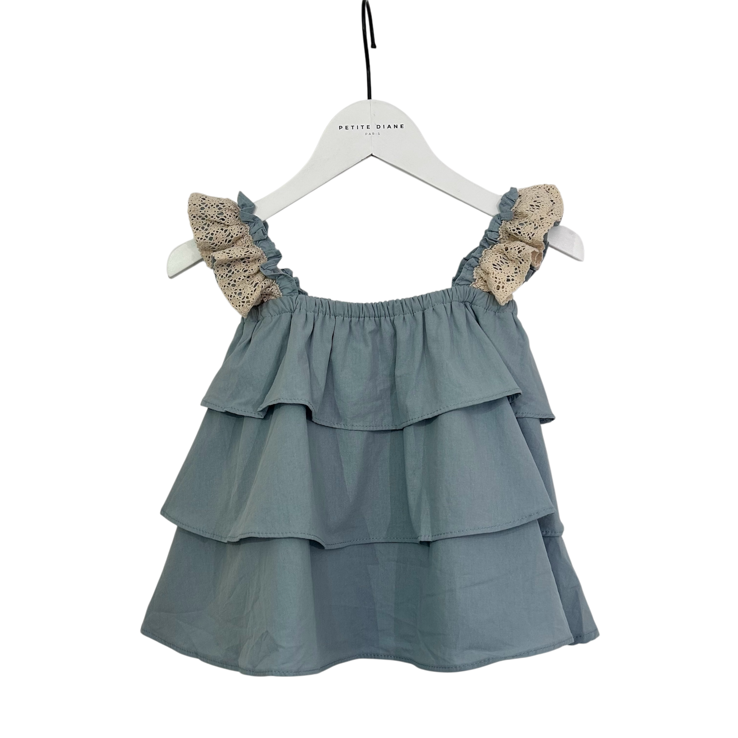 Ensemble Bébé à Volants – Bleu Ciel & Bretelles Dentelle