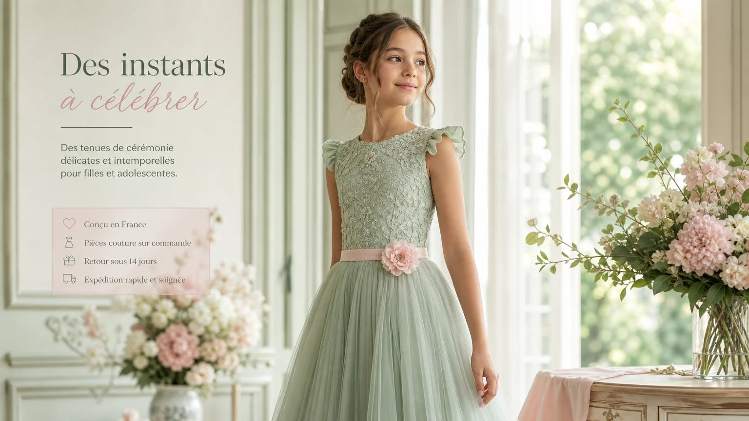 Adolescente vêtue d'une robe de cérémonie pastel élégante Image