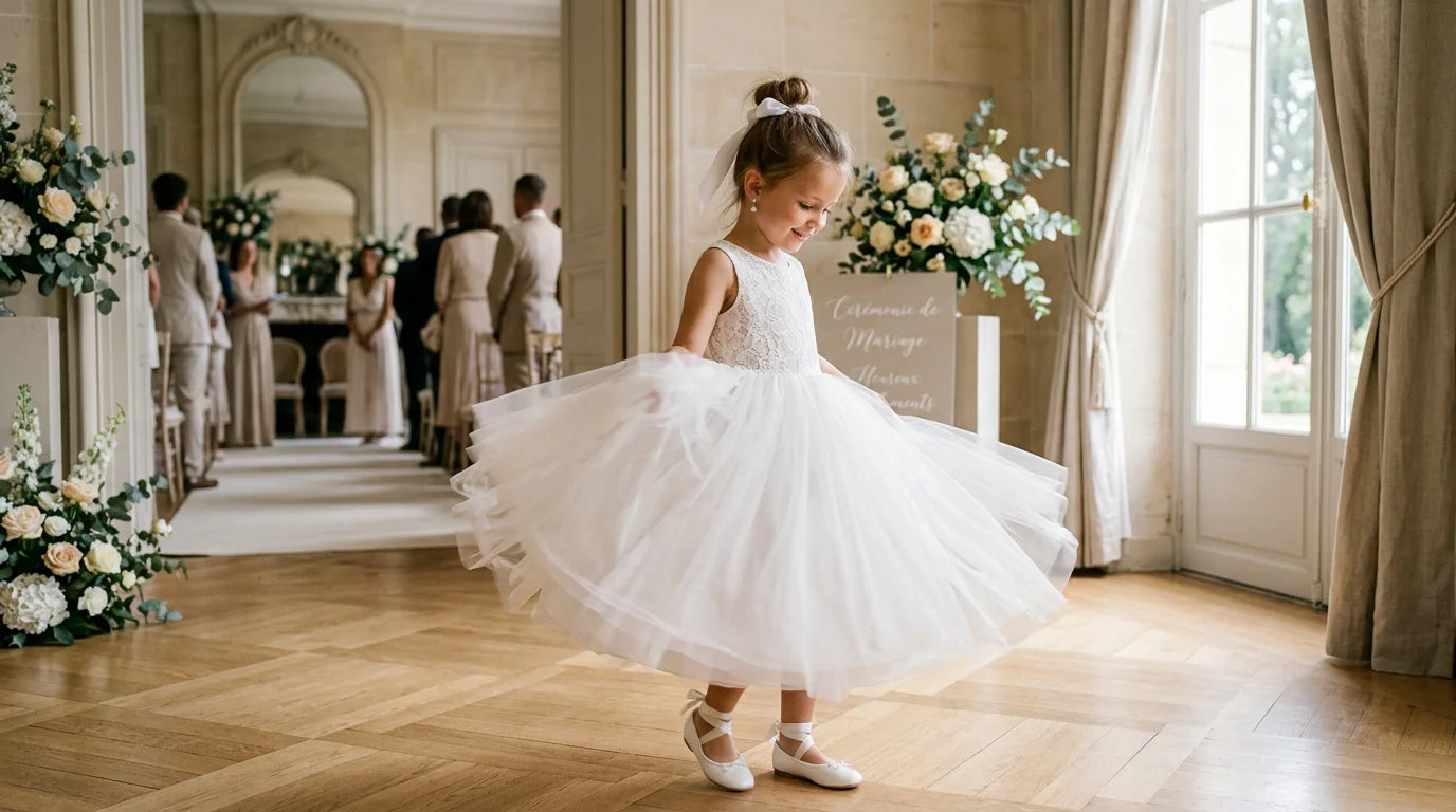 Enfant en jupe en tulle blanc lors d'une cérémonie élégante Image