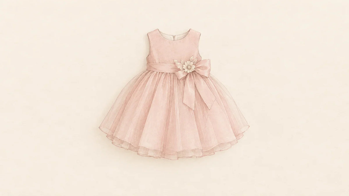 Robe de cérémonie rose poudré pour bébé présentée sur un fond clair Image