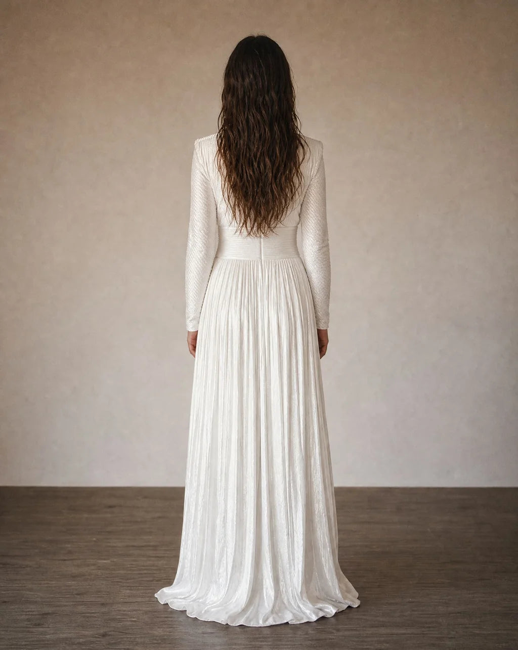 Shirel - Robe de soirée longue Blanc Irisé Argent