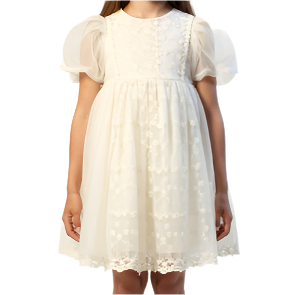 robe écru cérémonie tulle brodé manches courtes