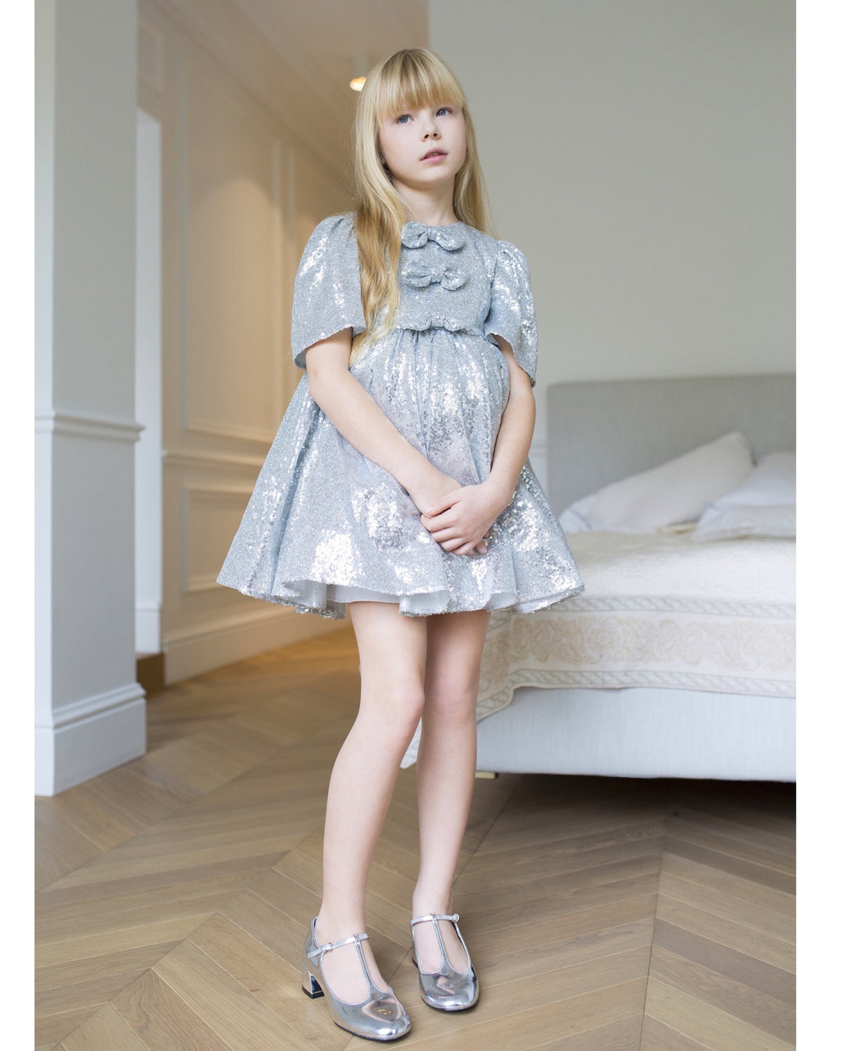 Robe Jenny Sequins Argent - Cérémonie Bébé et Enfant