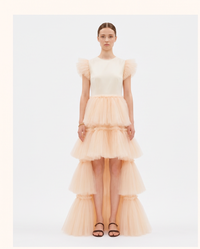 MADE TO ORDER - Robe de Soirée Manches Tulle Claudia Champagne - Cérémonie Ados