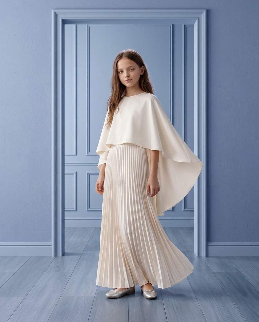 NEW - Ensemble Noa Jupe plissee Longue et Cape satinée