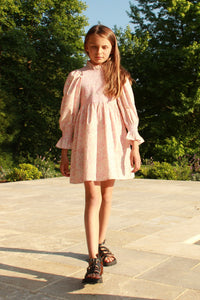 ROBE SMOKÉES ROSE ANGLAIS MANCHES LONGUES