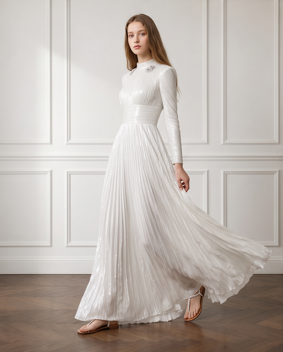 NEW - Robe Shirel Blanc Irisé Argent - Cérémonie Ados (livraison septembre 26)