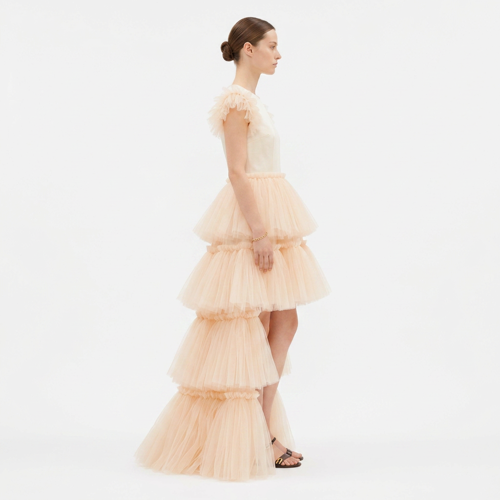 Robe de Soirée Manches Tulle Claudia Champagne - Cérémonie Ados