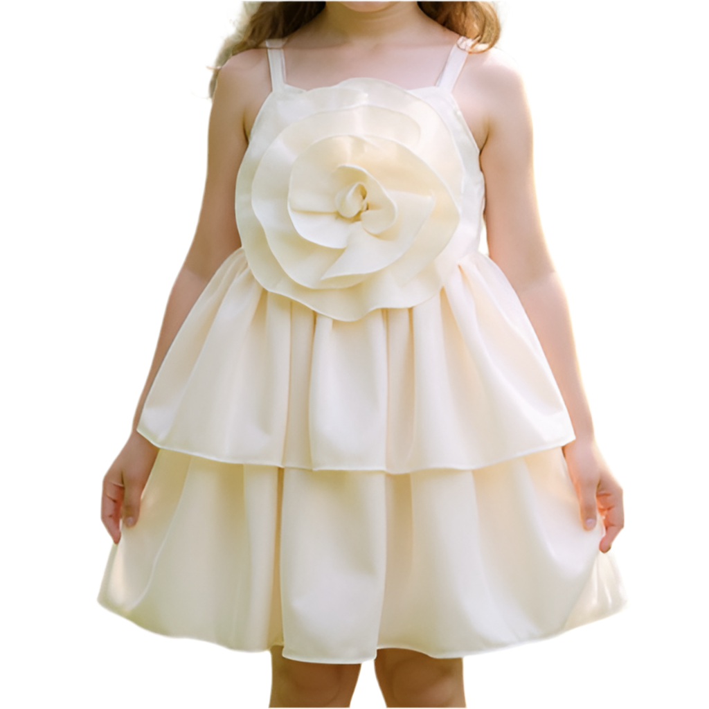 robe écru satiné 3D fleur