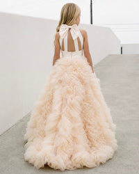MADE TO ORDER - Robe Clara longue avec fleurs 3D en tulle - Cérémonie Enfant