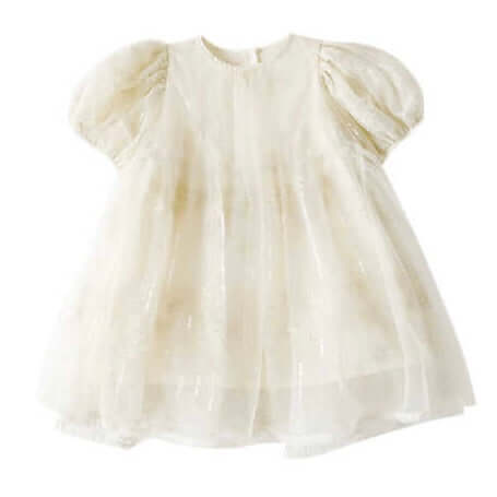 Robe brodée écru sequins, tulle avec manches