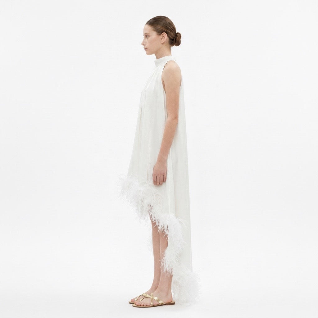 NEW - Robe Ida Blanc irisé et Plume - Cérémonie Ados (livraison septembre 26)