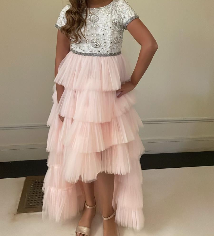 Robe top brodé strass argent jupe à volants 12 ans