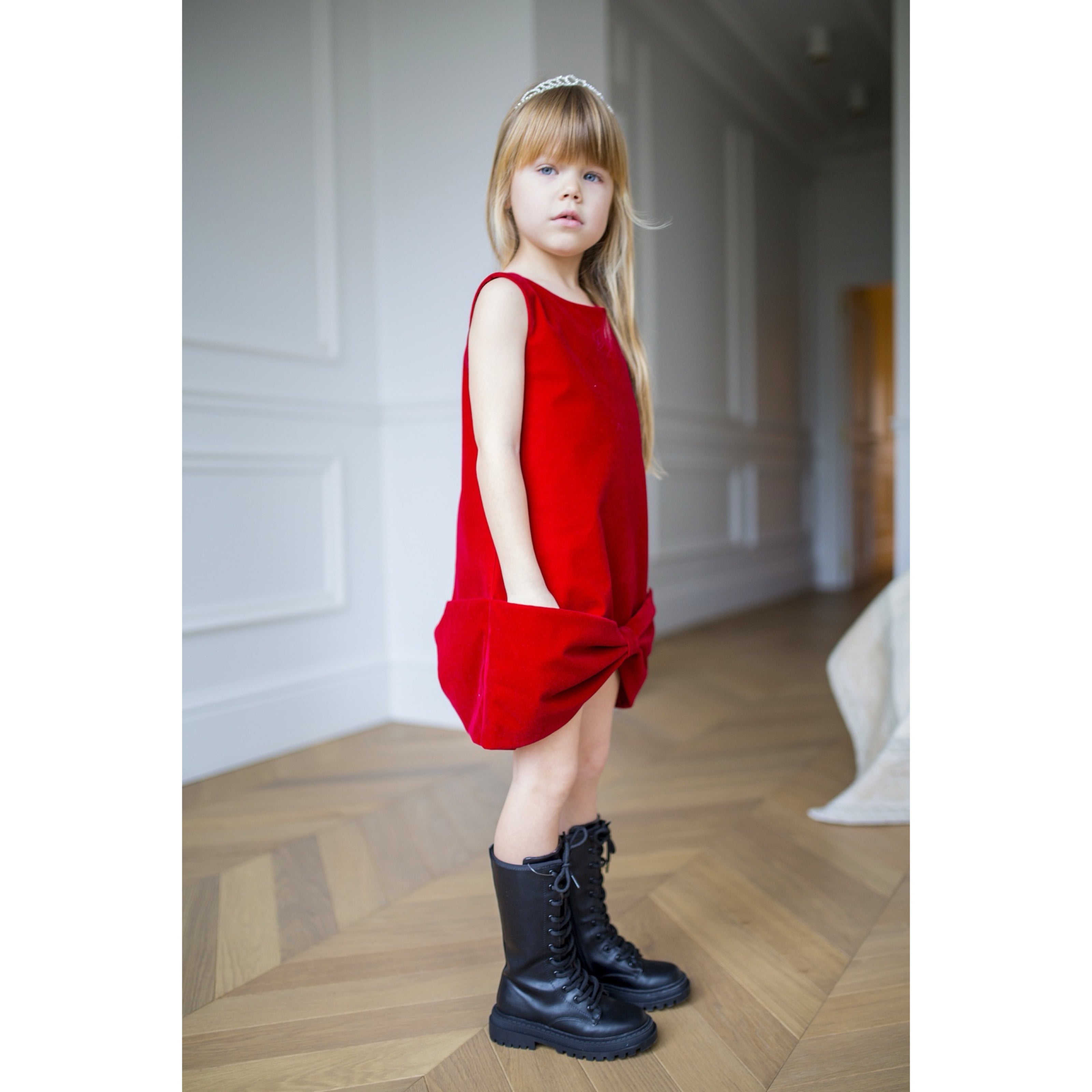 Robe Gros Noeud Velours 3D Rouge - Cérémonie enfants