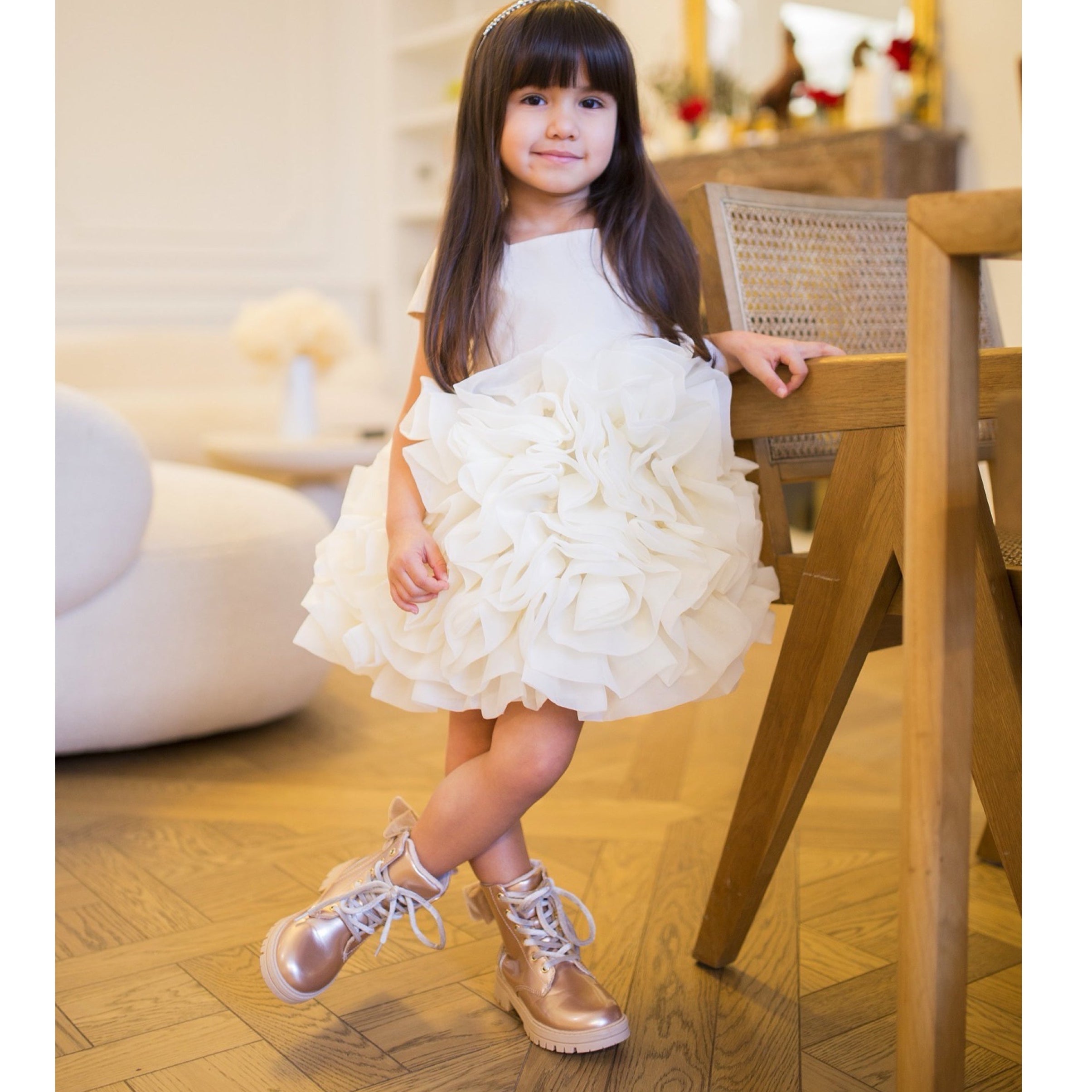 Robe Organza et velours à petites manches - Cérémonie bébé