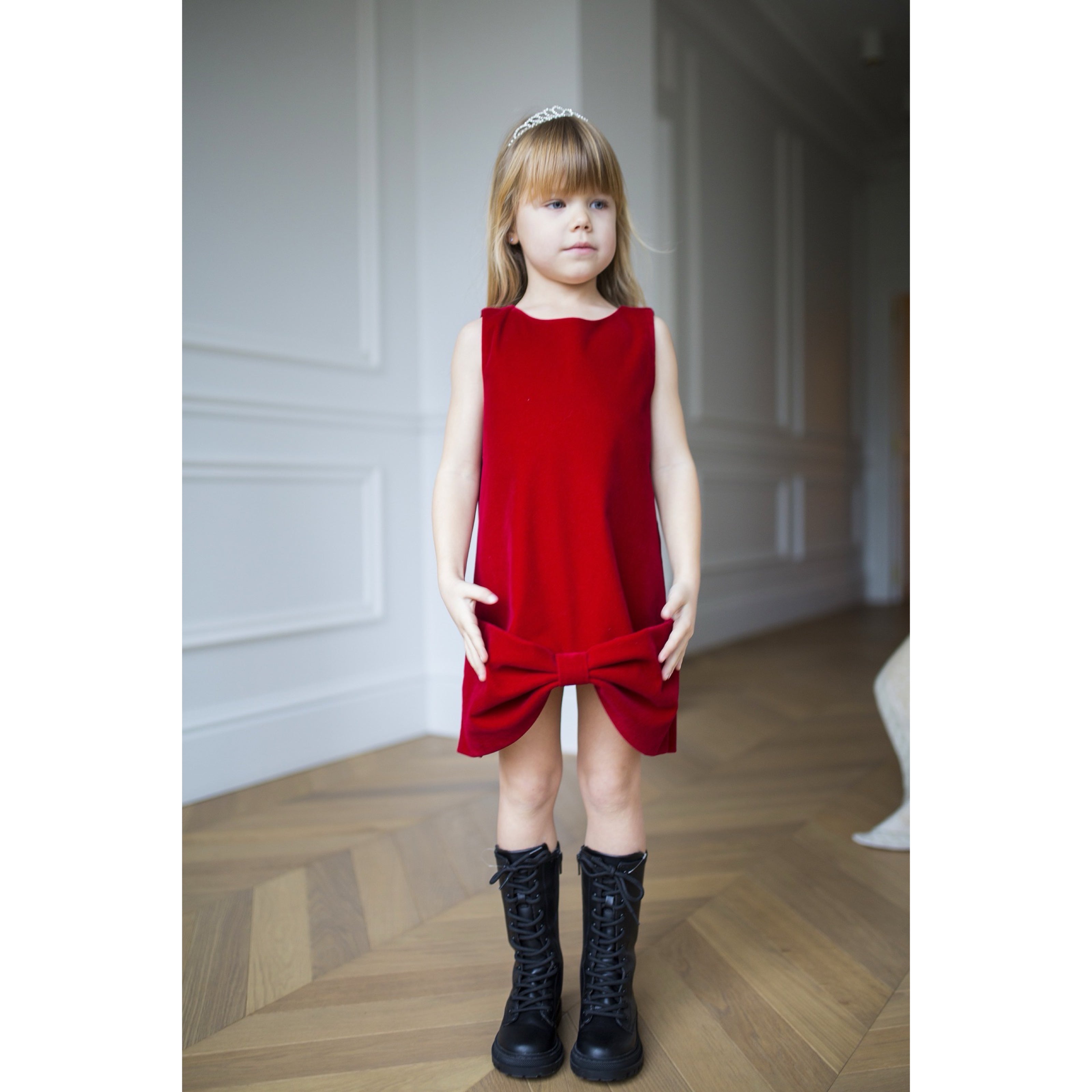 Robe Gros Noeud Velours 3D Rouge - Cérémonie enfants