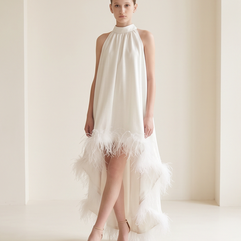 NEW - Robe Ida Blanc irisé et Plume - Cérémonie Ados (livraison septembre 26)