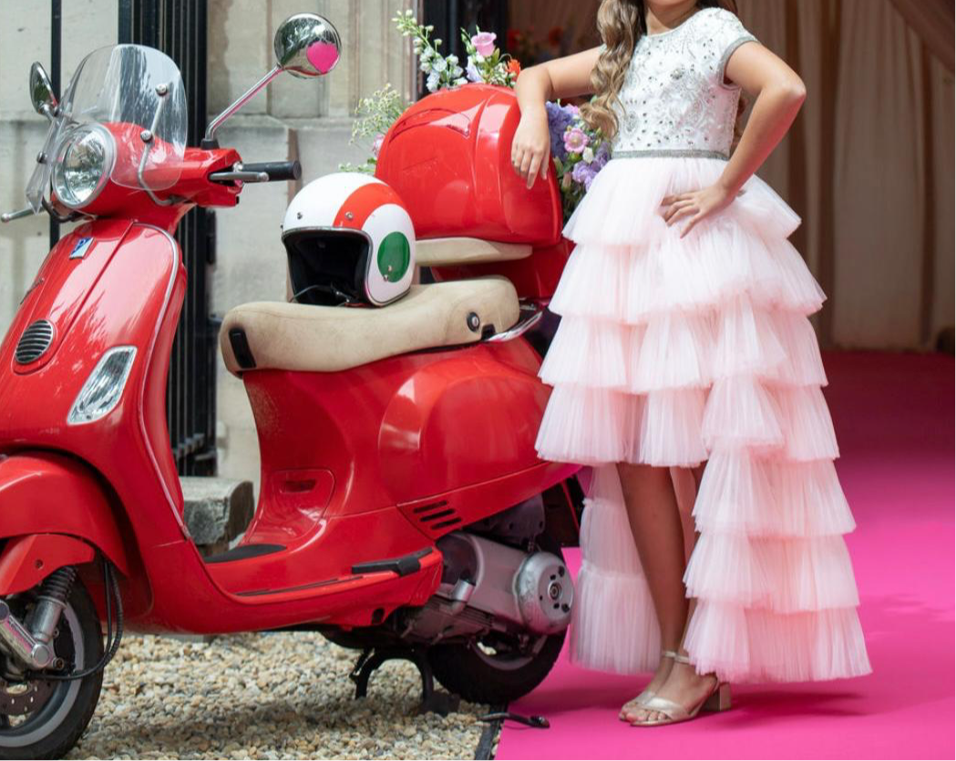 Robe top brodé strass argent jupe à volants 12 ans