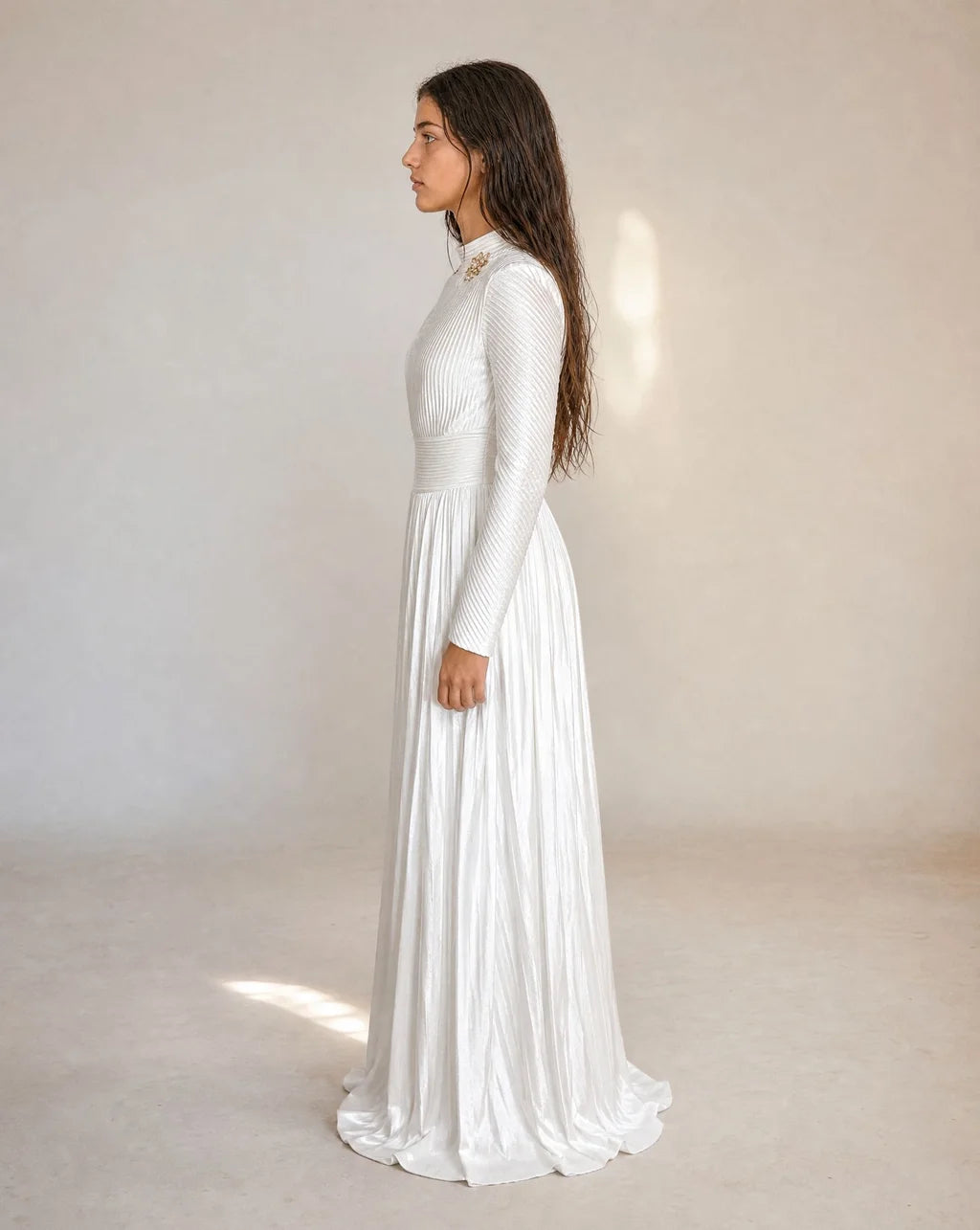Shirel - Robe de soirée longue Blanc Irisé Argent