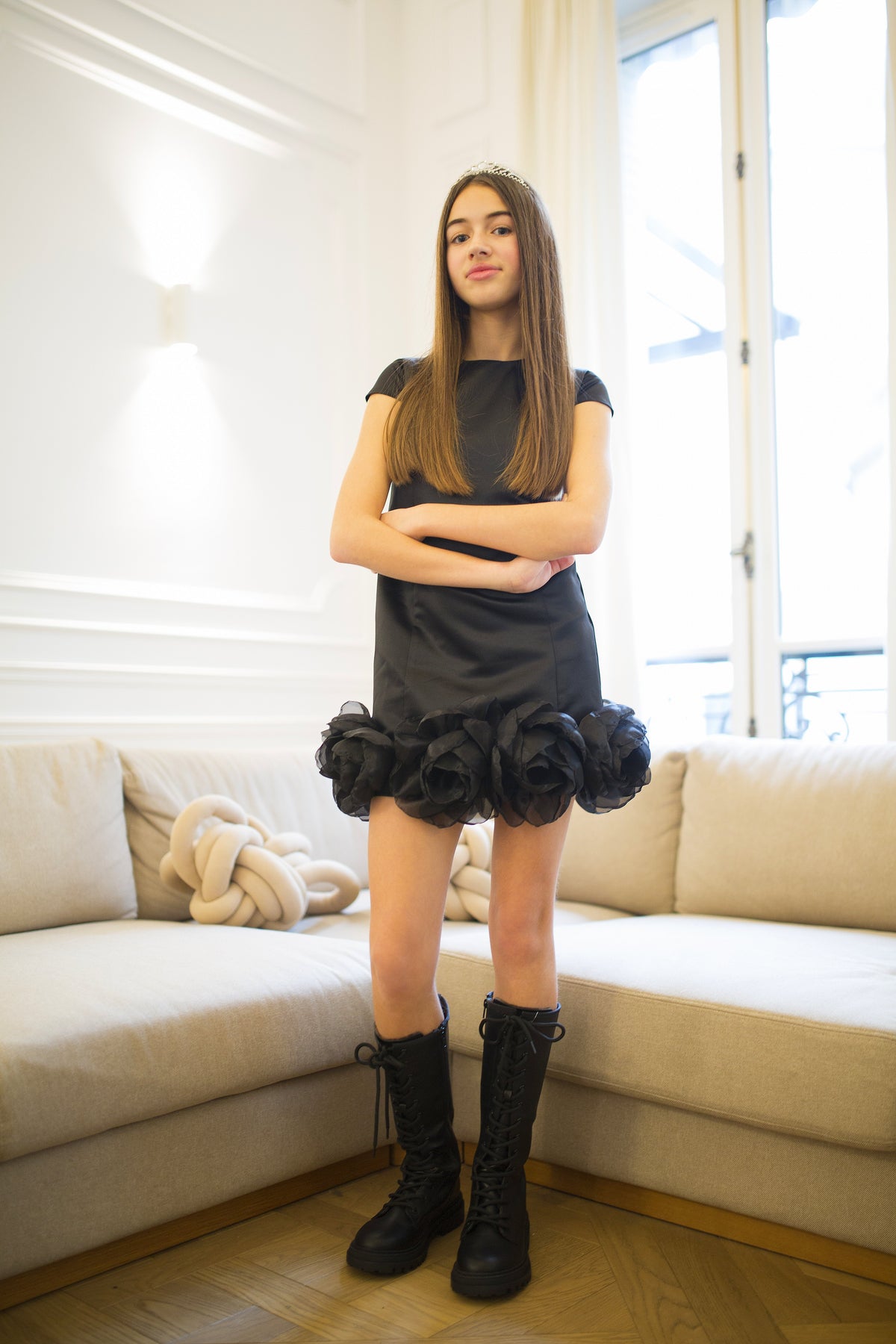 Robe Hannah Satin Noir - Cérémonie Ados