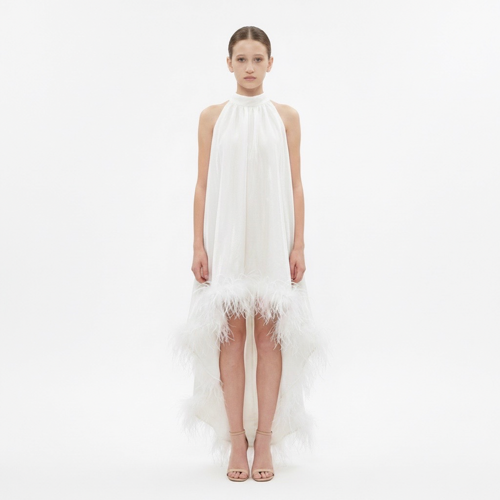 Robe Ida Blanc irisé et Plume - Cérémonie Ados (livraison fin septembre 26)