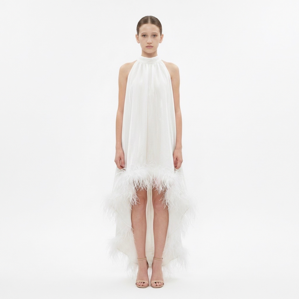 NEW - Robe Ida Blanc irisé et Plume - Cérémonie Ados (livraison septembre 26)