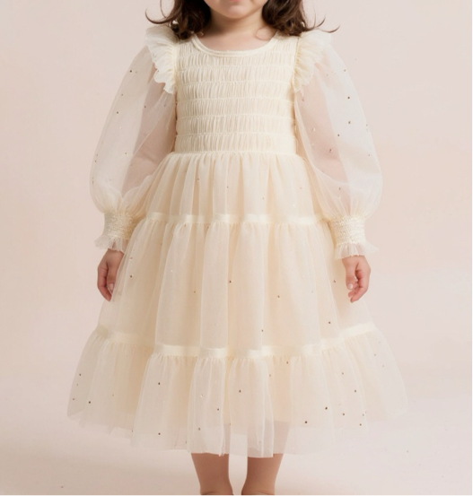 robe écru cérémonie tulle manches longues