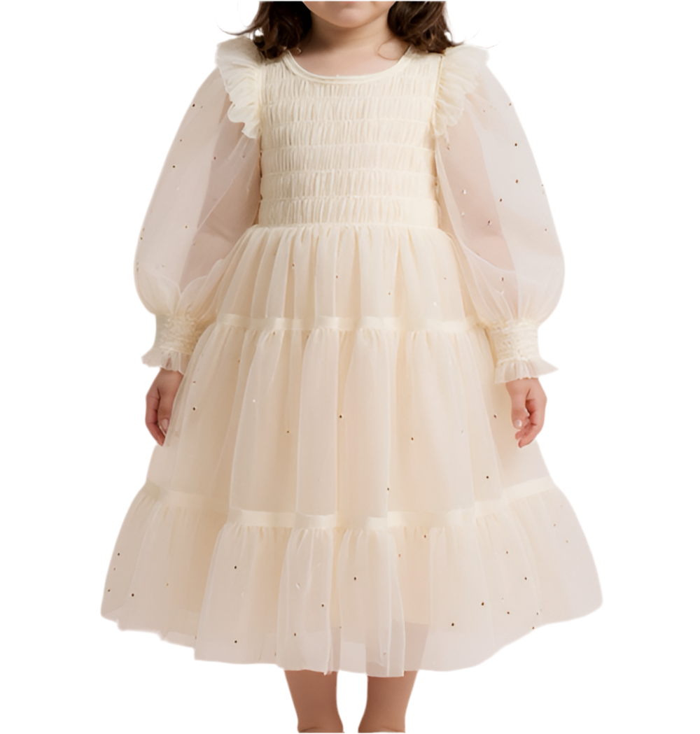 robe écru cérémonie tulle manches longues