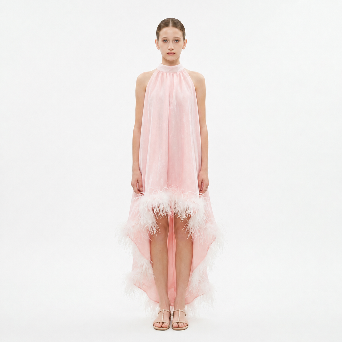 NEW - Robe Ida Rose irisé et Plume - Cérémonie Ados (livraison septembre 26)