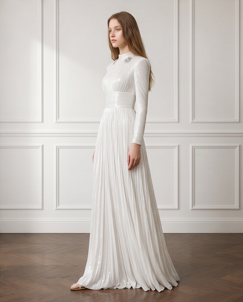 NEW - Robe Shirel Blanc Irisé Argent - Cérémonie Ados (livraison septembre 26)
