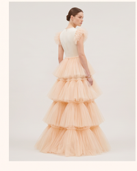 MADE TO ORDER - Robe de Soirée Manches Tulle Claudia Champagne - Cérémonie Ados