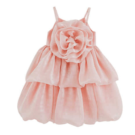 Robe de fête à bretelles 3D avec fleurs en relief rose