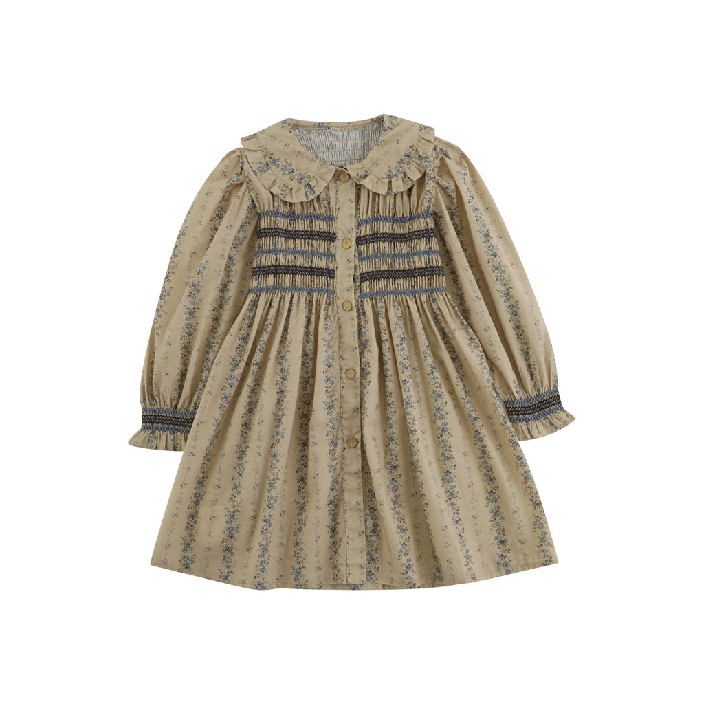 ROBE SMOKÉES COL CLAUDINE MANCHES LONGUES
