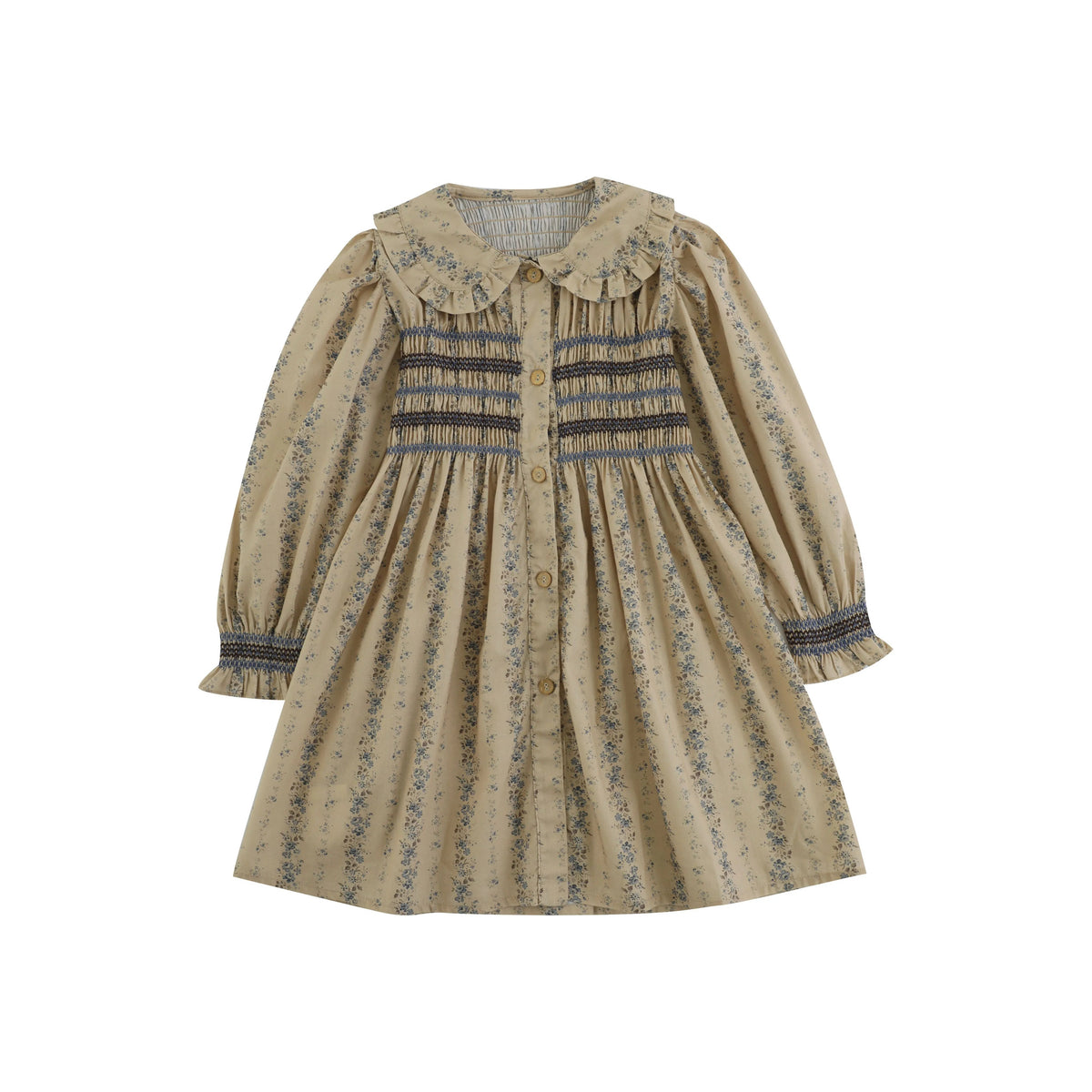 ROBE SMOKÉES COL CLAUDINE MANCHES LONGUES