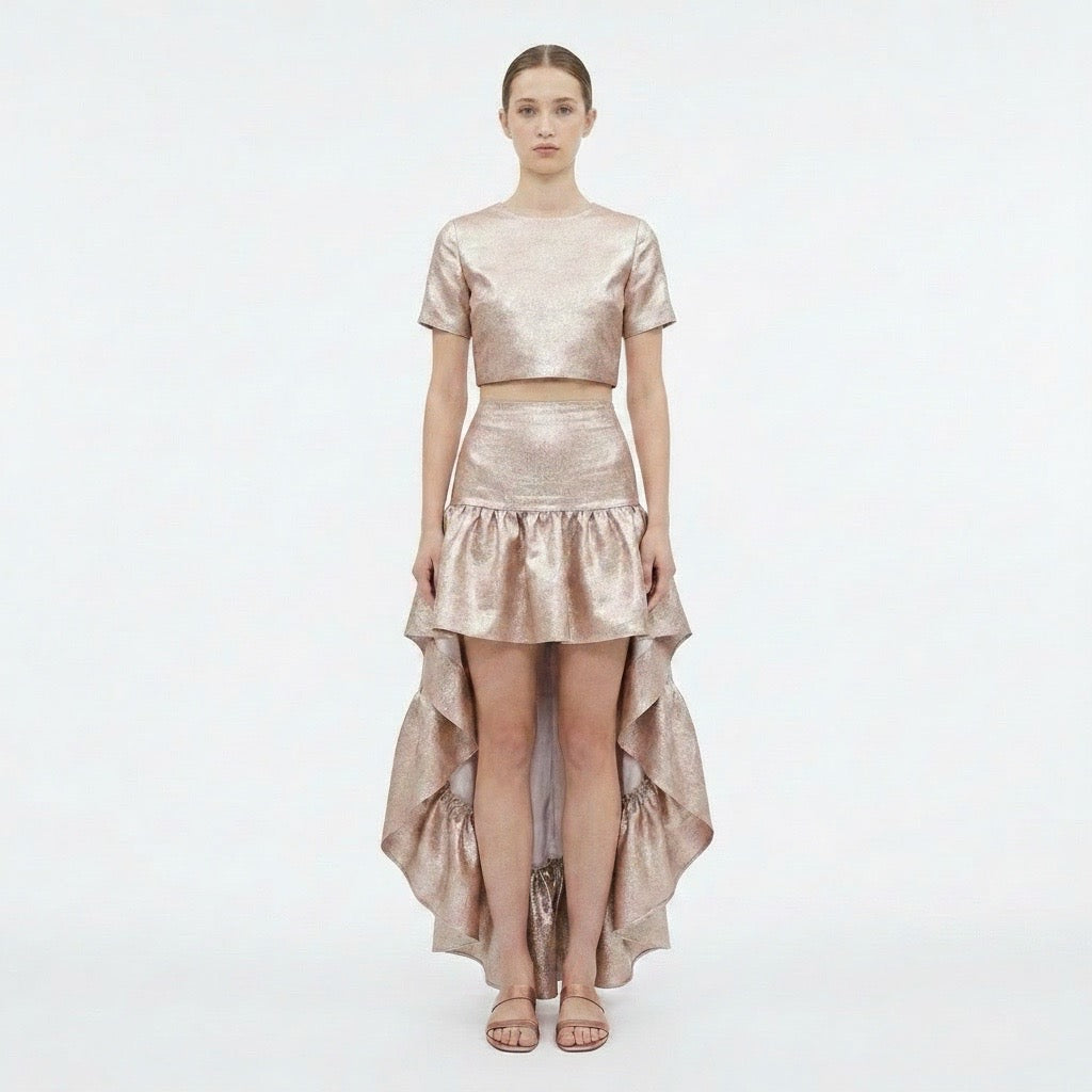 PRECOMMANDE - Ensemble Sharon Doré Crop top et jupe high low