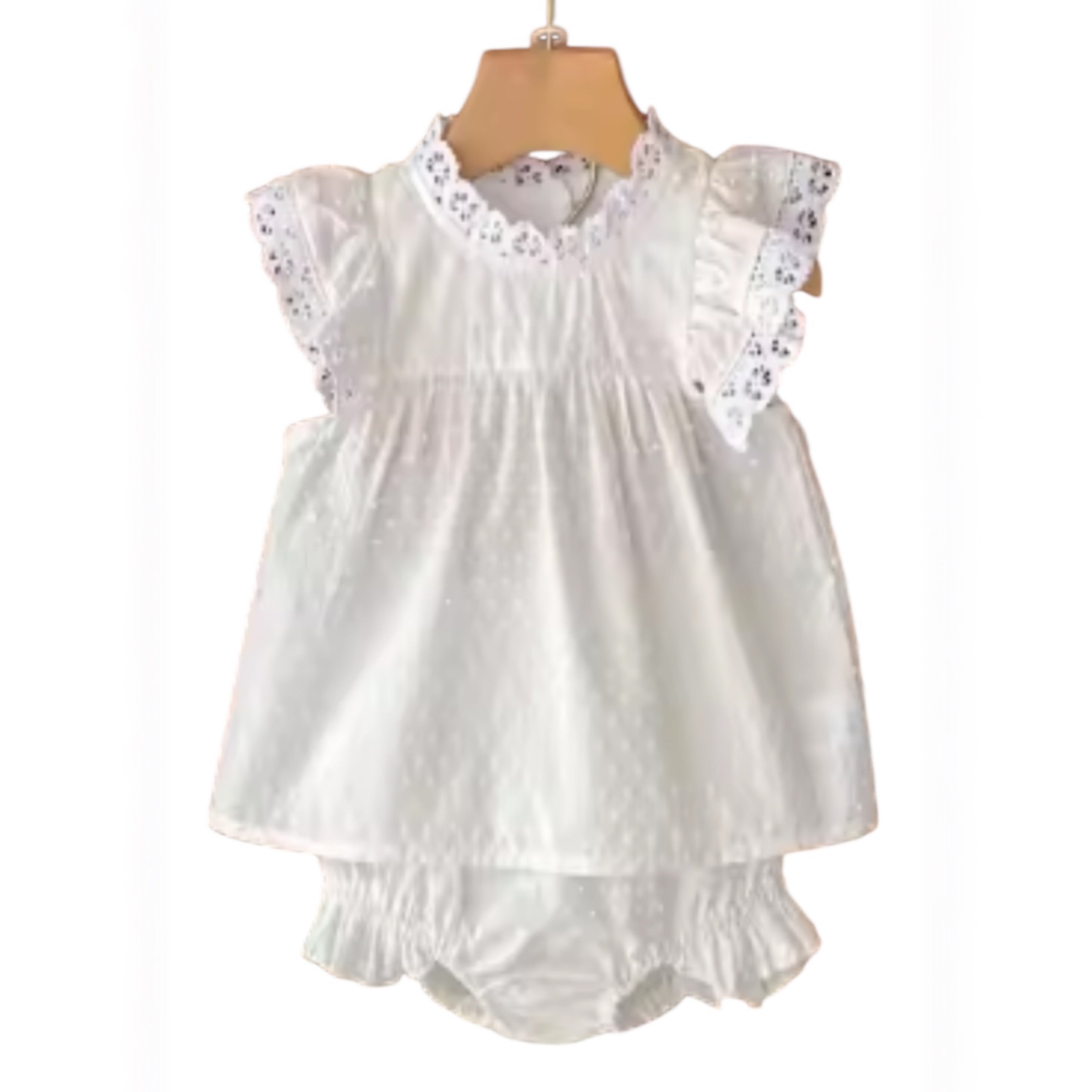 haut et bloomer bébé coton blanc, tenue baptême bébé fille élégante