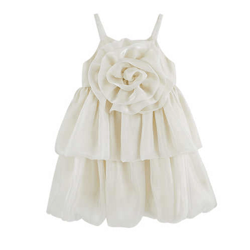 Robe de fête à bretelles avec fleurs en relief ivoire