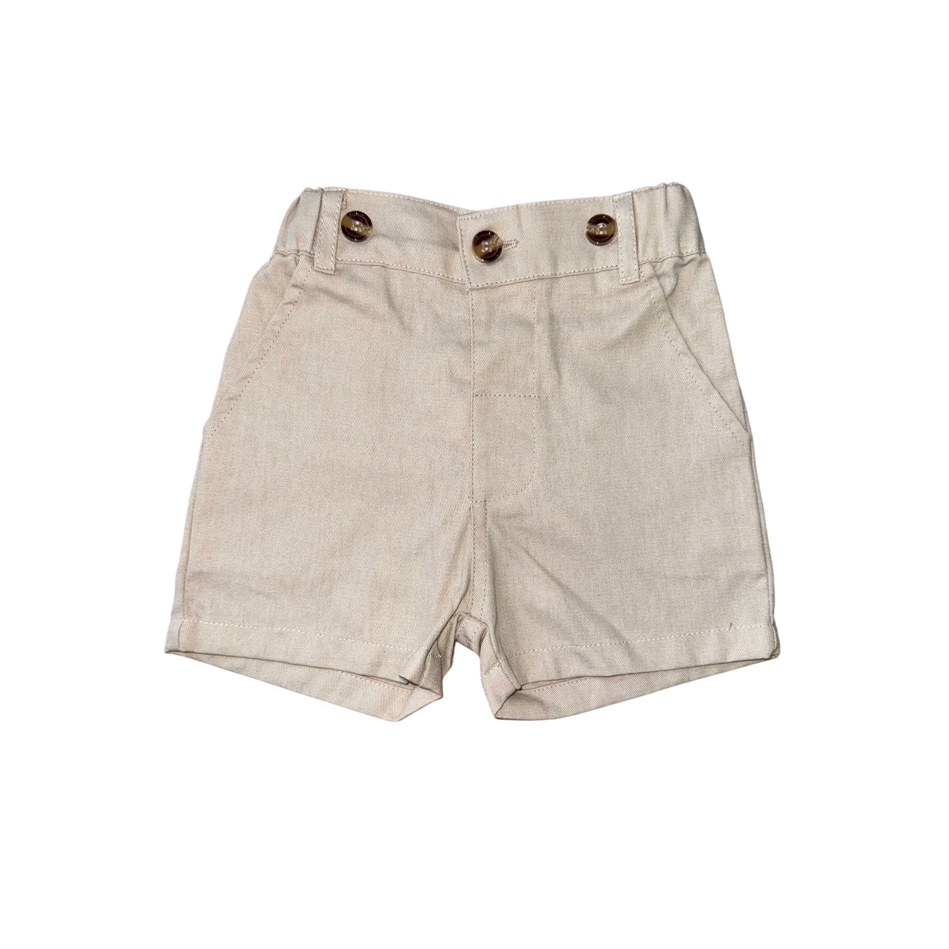 ensemble garçon chemise rayé bleu et blanc noeud pap et short beige