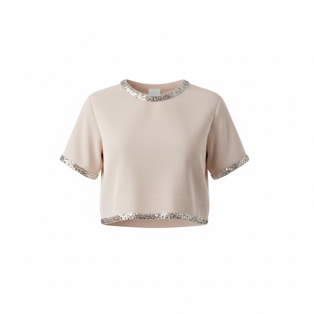Ensemble Ivana Nude Top Bord Strass et Jupe Asymétrique
