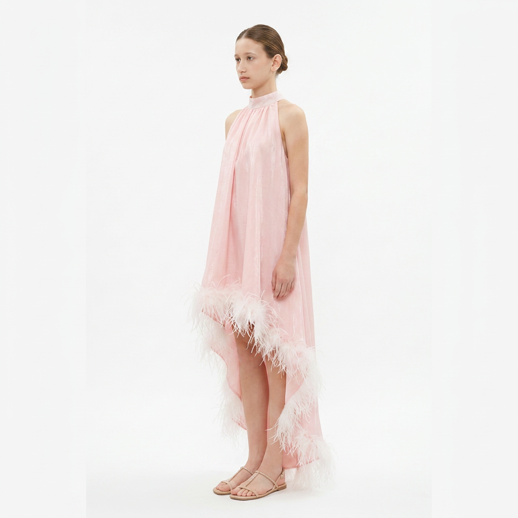 NEW - Robe Ida Rose irisé et Plume - Cérémonie Ados (livraison septembre 26)