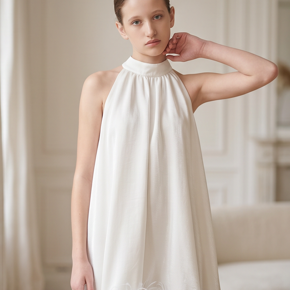 NEW - Robe Ida Blanc irisé et Plume - Cérémonie Ados (livraison septembre 26)