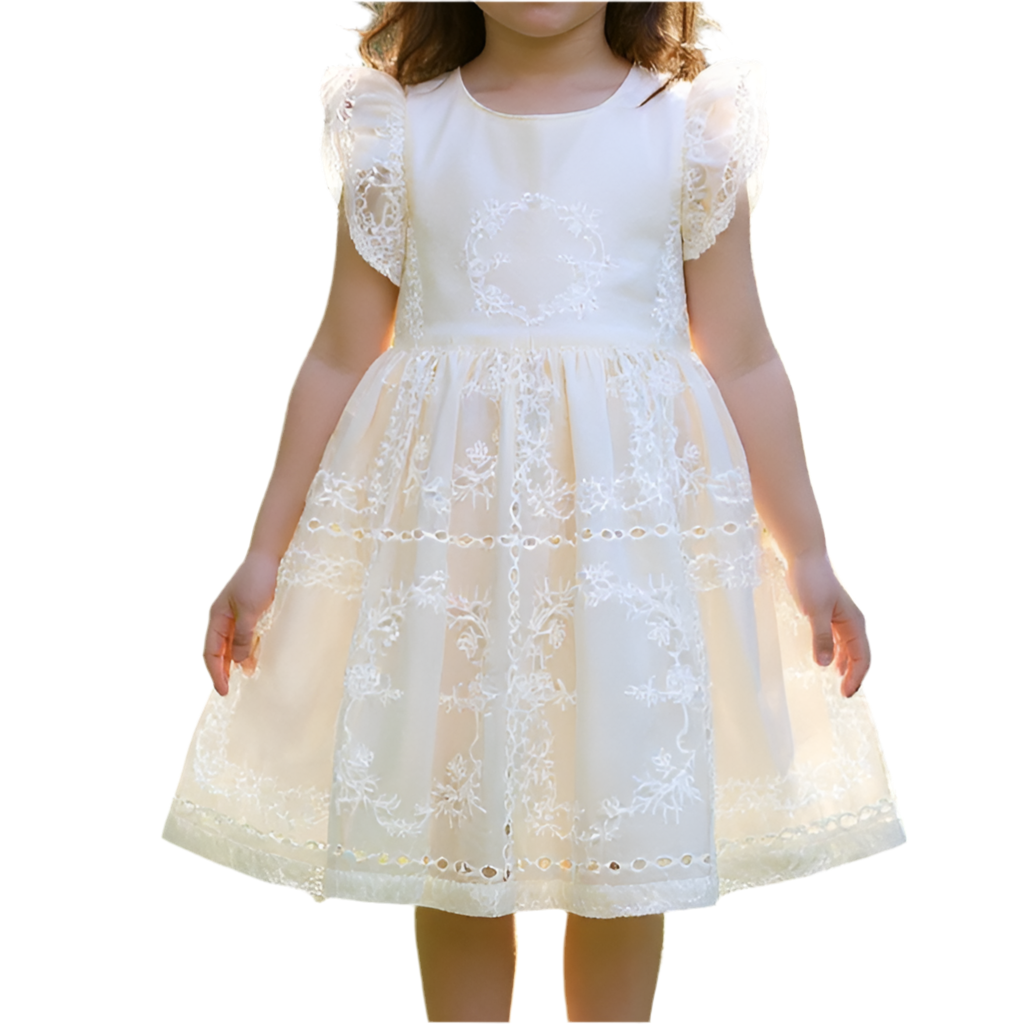 robe vintage coton brodé cérémonie écru