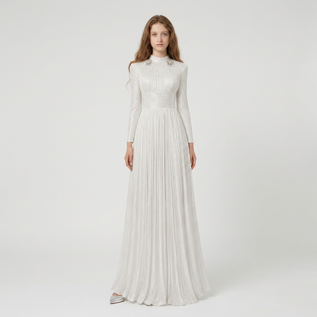 NEW - Robe Shirel Blanc Irisé Argent - Cérémonie Ados (livraison septembre 26)