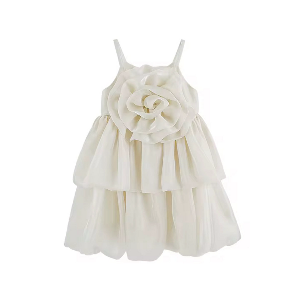 robe écru satiné 3D fleur
