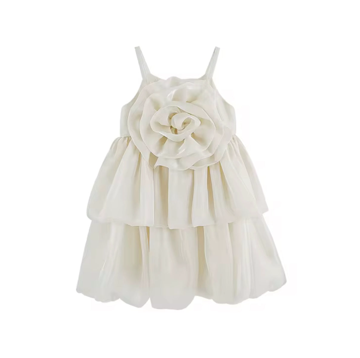 robe écru satiné 3D fleur