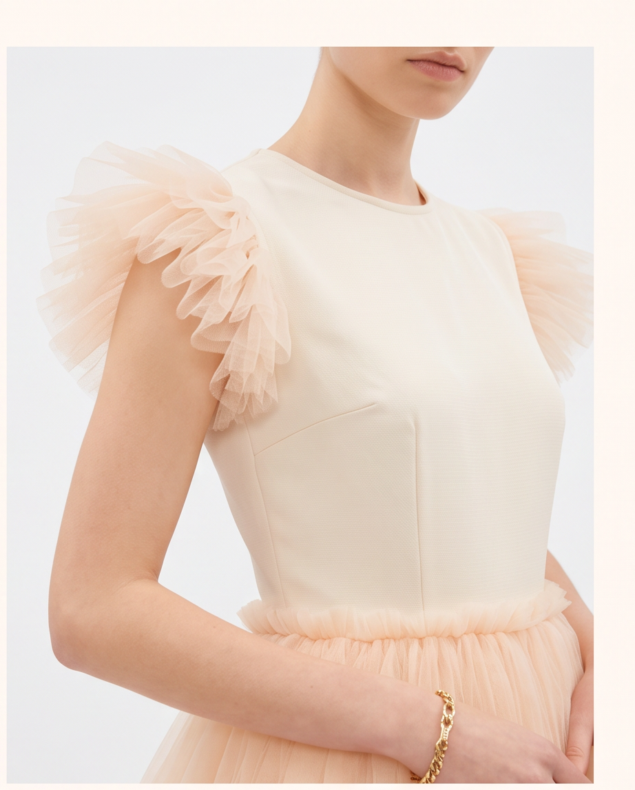 Robe de Soirée Manches Tulle Claudia Champagne - Cérémonie Ados