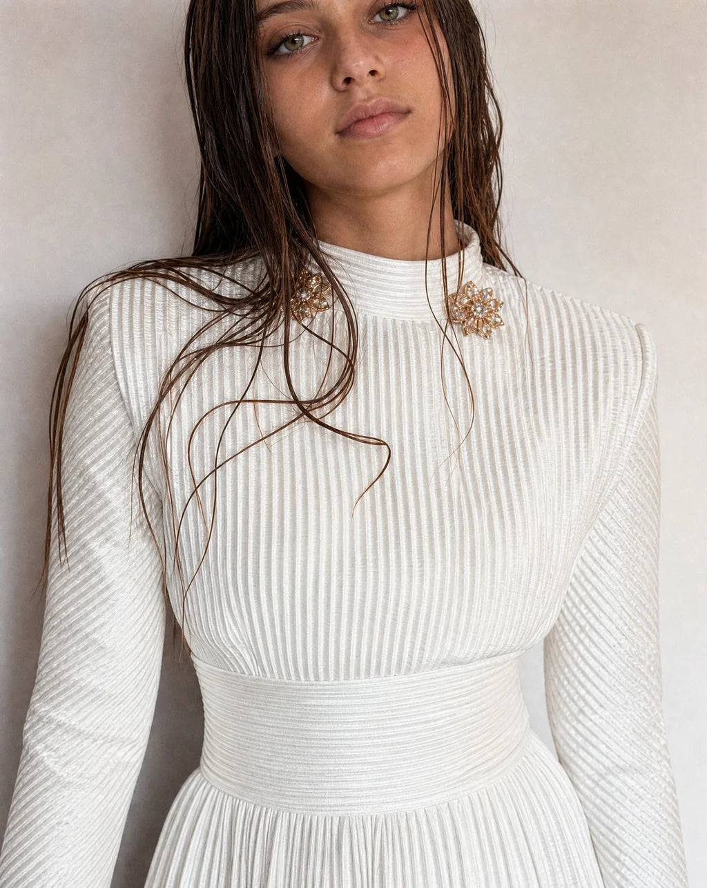 Shirel - Robe de soirée longue Blanc Irisé Argent