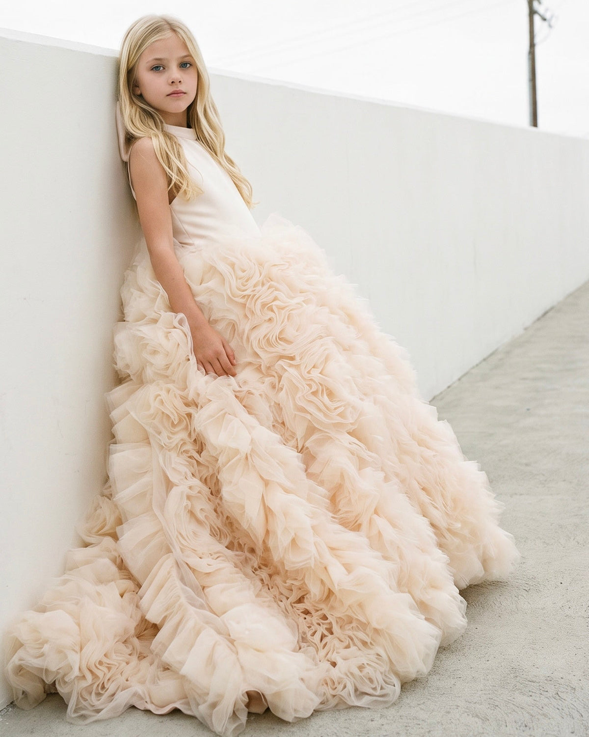 MADE TO ORDER - Robe Clara longue avec fleurs 3D en tulle - Cérémonie Enfant
