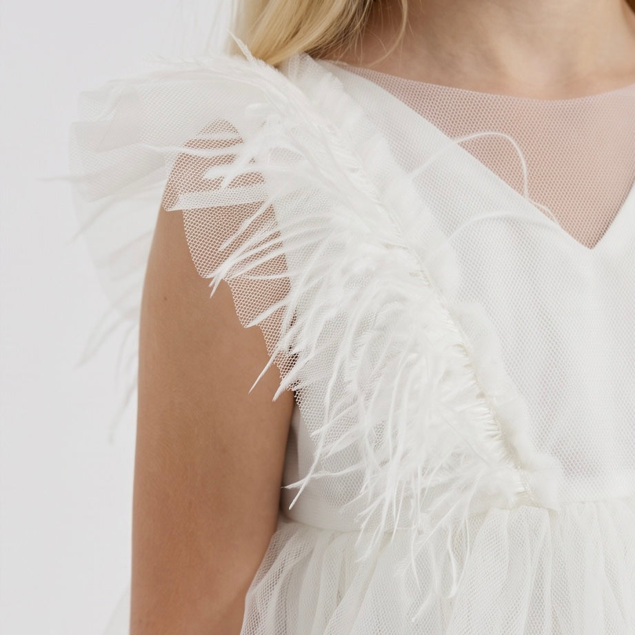 Robe Tulle et Plume Ivoire - Cérémonie Enfant