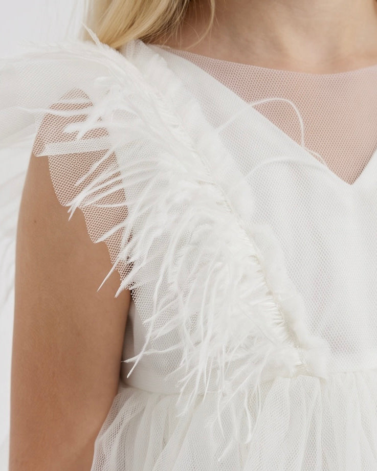 Robe Tulle et Plume Ivoire - Cérémonie Enfant